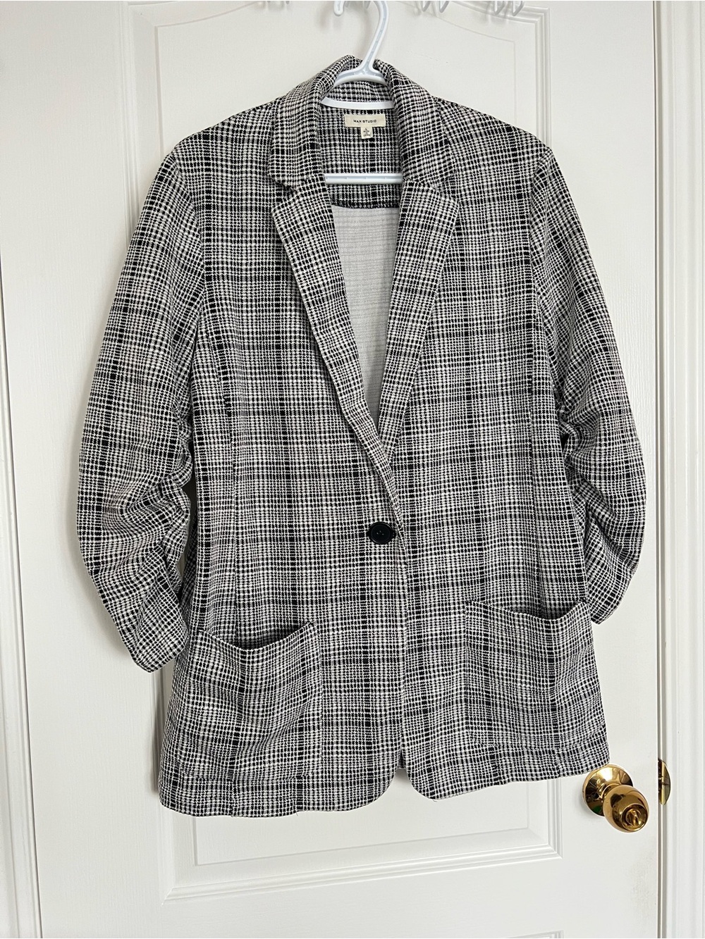 Max Studio Black and White Plaid Blazer Jacket